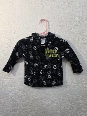 Kidgets Baby Boy Skull Print Fleece Zip Hoodie Neon Rock Star Jacket 12 Months